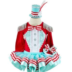 Circus Ringmaster Costume Outfit 4T Red Aqua Birthday Carnival Set Handmade